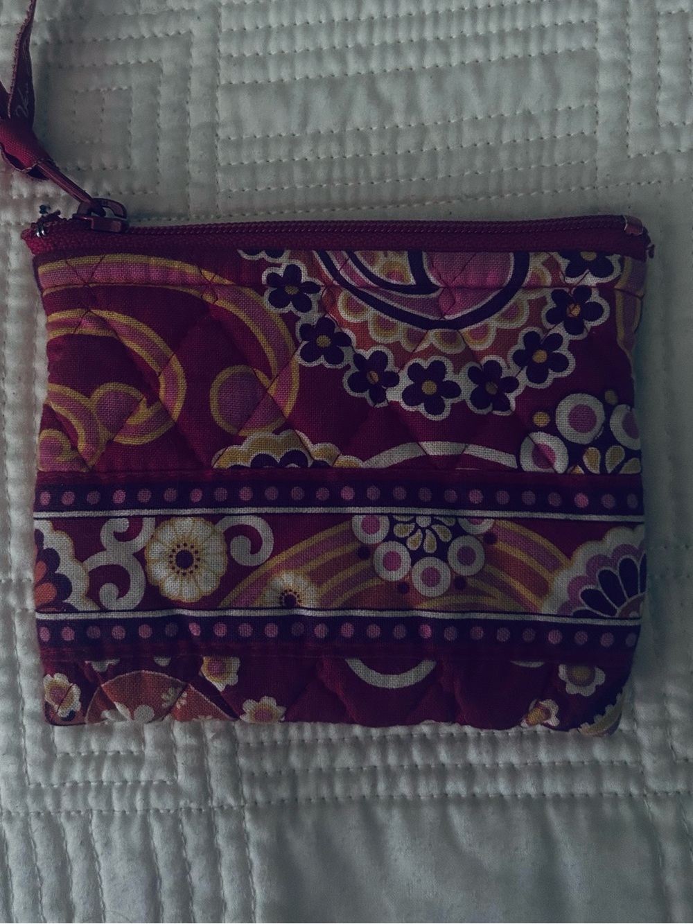 Printed Quilted Wristlet Pouch in Burgundy Pink - Vera Bradley